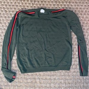 Trademark Sweater Army Green with Red Arm Stripe M